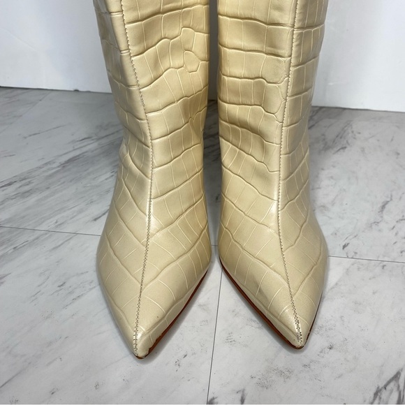 Schutz Maryana Eggshell Crocodile Embossed Leather Tall Heeled Boot 11B - Picture 14 of 16